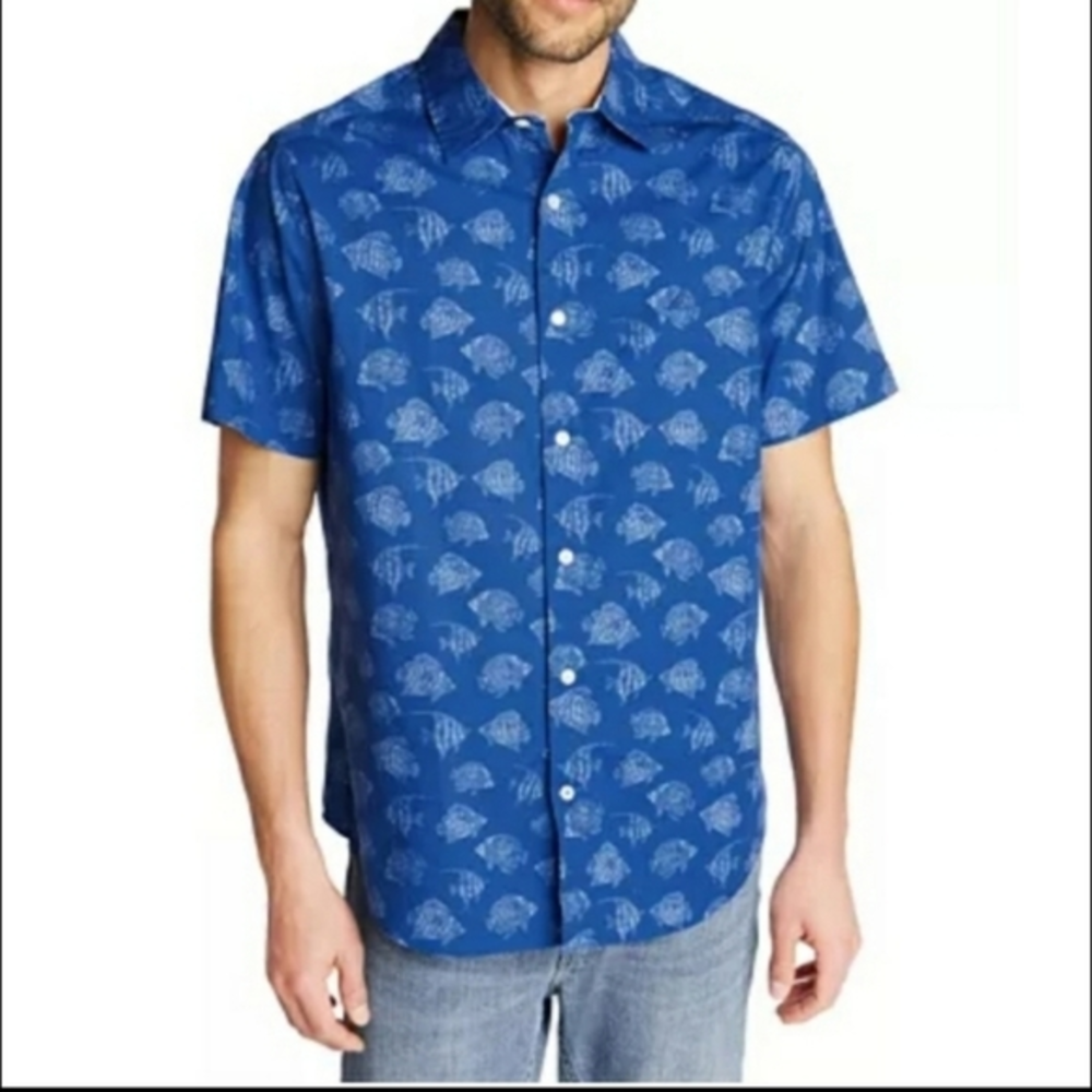 Nautica Classic Fit‎ Blue Sail Fish Print Button Up